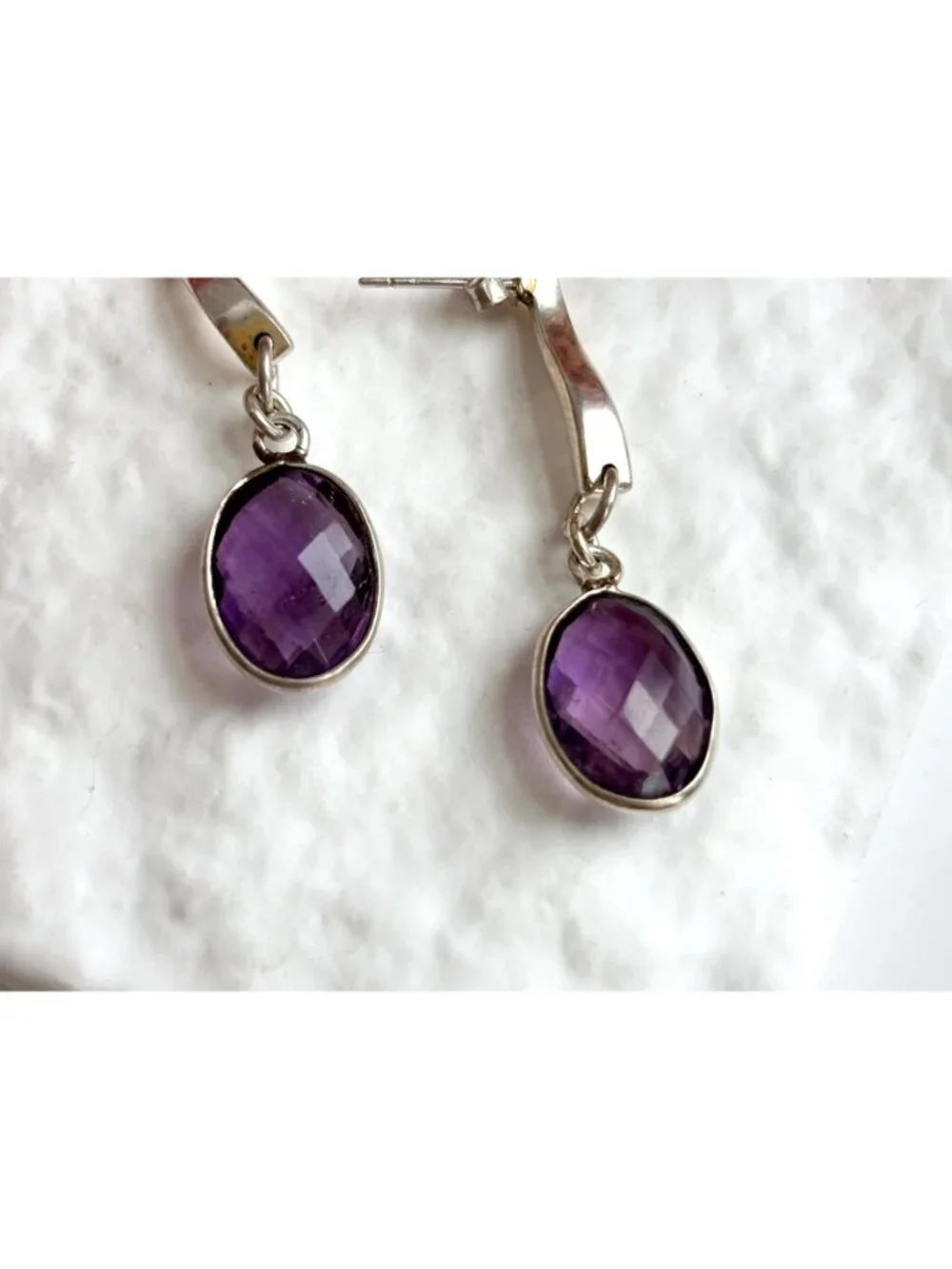 Amethyst Gemstone Swirly Minimalist Vintage Sterling Silver 925 Earrings